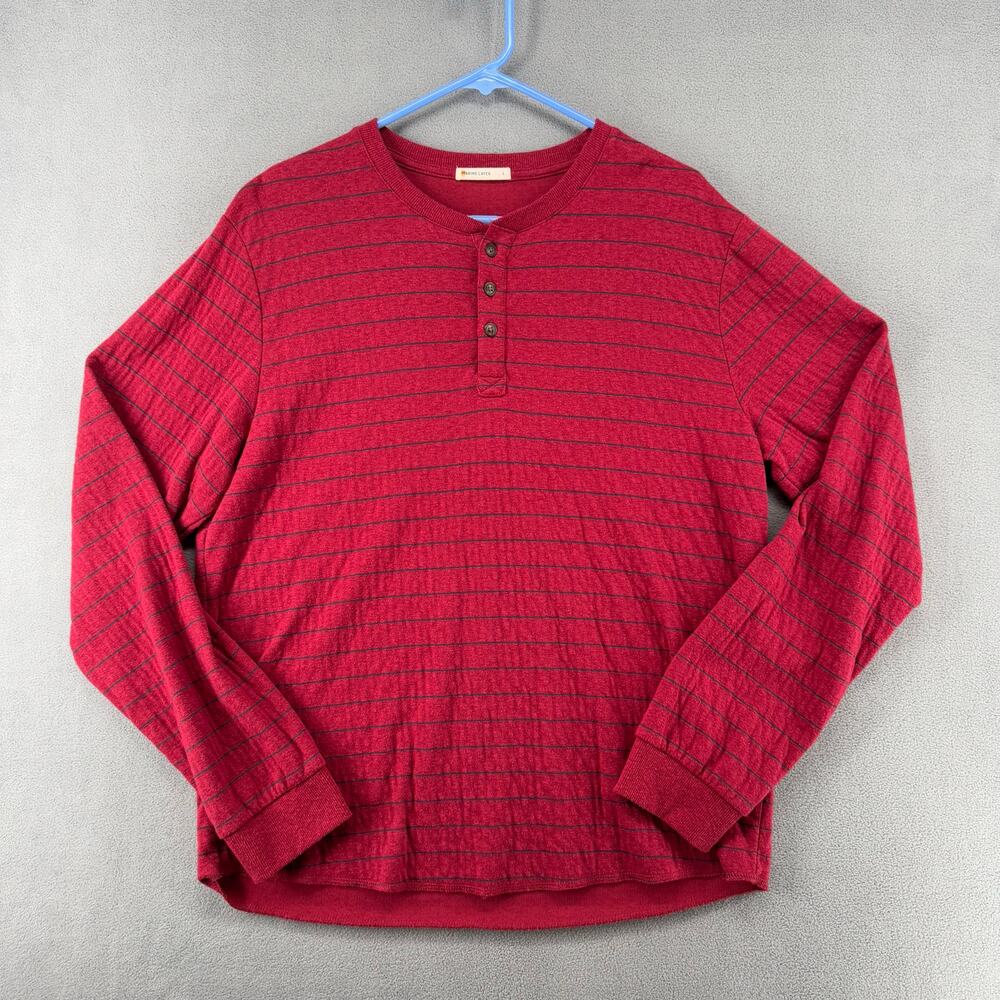 Marine‎ Layer Henley Long Sleeve Striped Shirt Mens Large Red Blue Button Neck